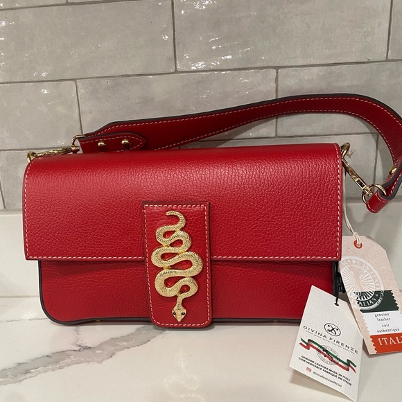 NWT DIVINA FIRENZE 🇮🇹 ITALIAN RED PEBBLED LEATHER CROSSBODY SHOULDER BAG - Picture 10 of 11